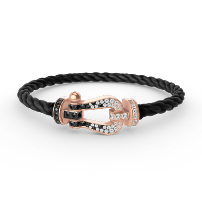 Pomuse FORCE LARGE HORSESHOE BLACK WHITE DIAMOND BRACELET ROSE GOLD
