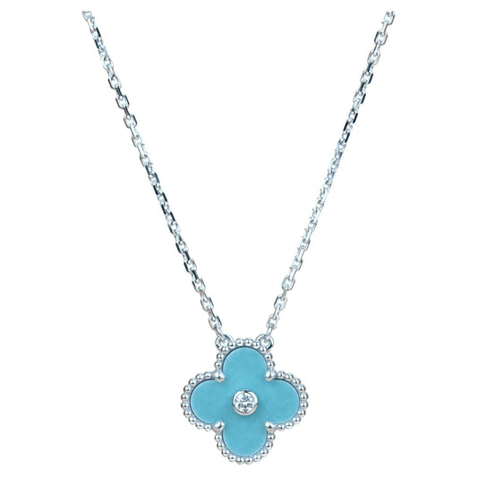 Pomuse CLOVER 15MM DIAMOND SVRES PORCELAIN  NECKLACE SILVER