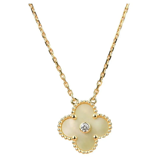 Pomuse CLOVER 15MM DIAMOND GOLD MOTHER OF PEARL NECKLACE