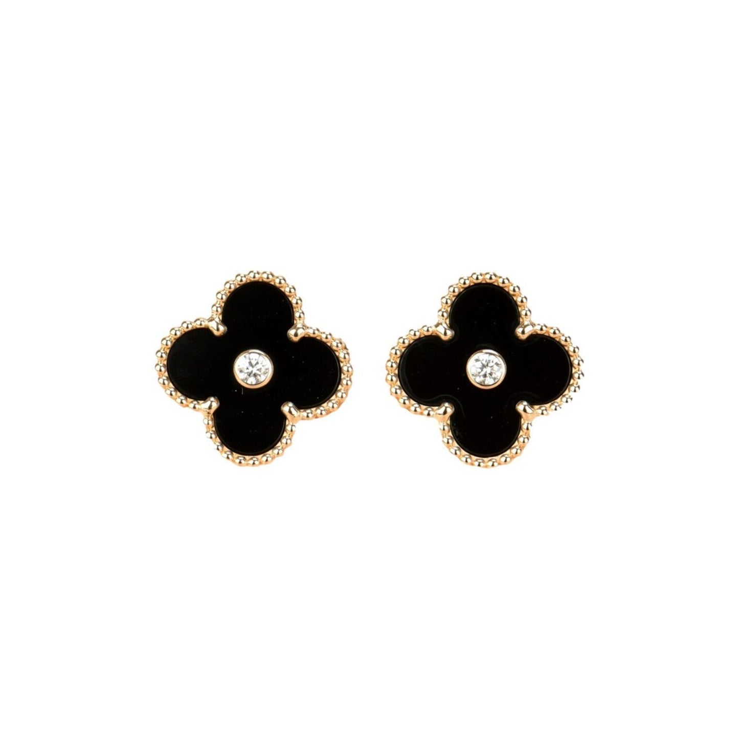 Pomuse CLOVER MEDIUM 1 MOTIFS ONYX DIAMOND EARRINGS