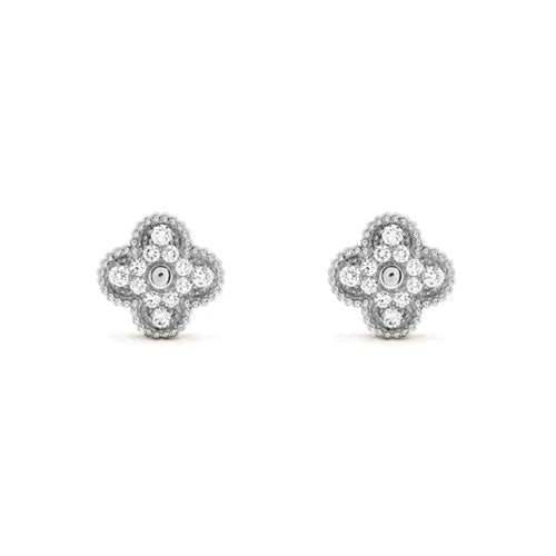Pomuse CLOVER 1 MOTIFS DIAMOND STUD EARRINGS SILVER