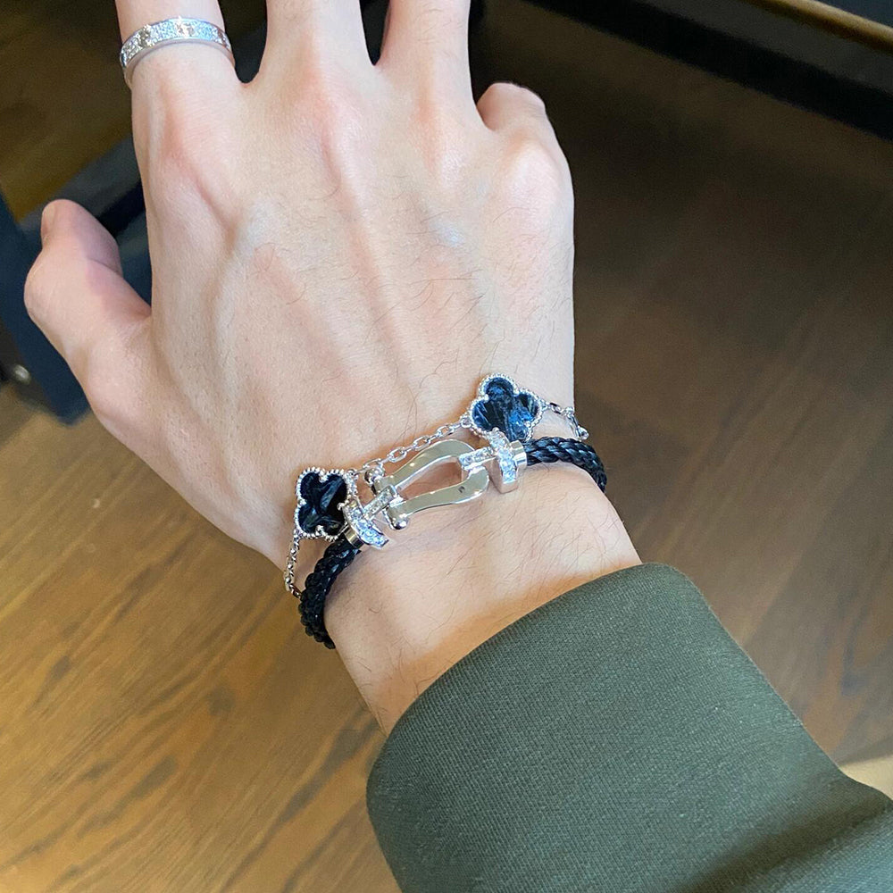 Pomuse CLOVER 5 MOTIF PIETERSITE SILVER BRACELET