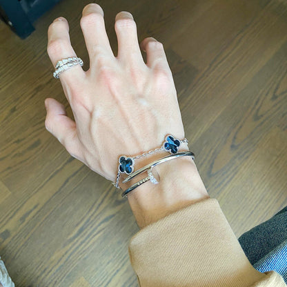 Pomuse CLOVER 5 MOTIF PIETERSITE SILVER BRACELET