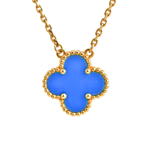 Pomuse CLOVER 15MM BLUE AGATE NECKLACE