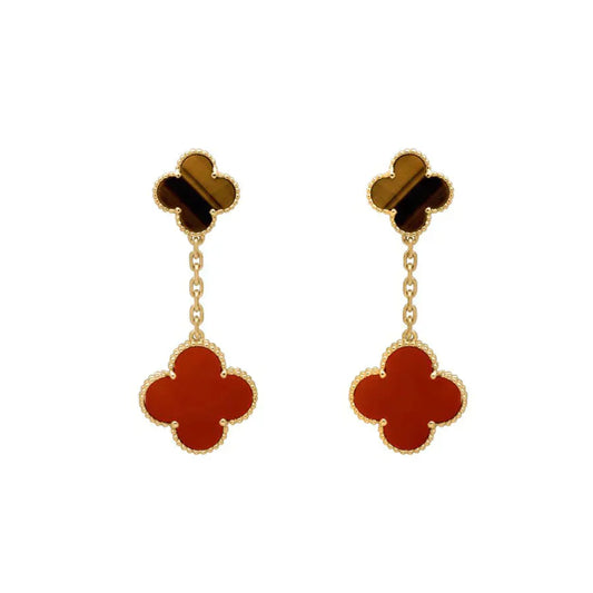 Pomuse CLOVER  2 MOTIF  TIGER EYE CARNELIAN EARRINGS