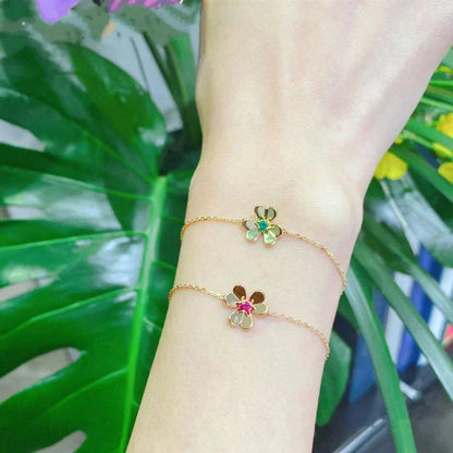 Pomuse FRIVOLE GOLD FLOWER PINK MALACHITE BRACELET