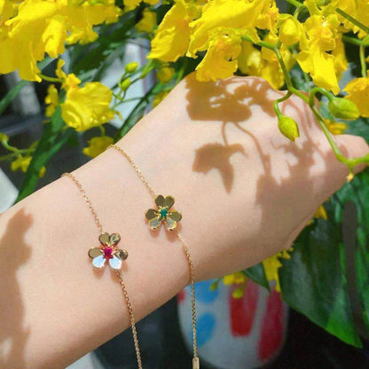 Pomuse FRIVOLE GOLD FLOWER PINK MALACHITE BRACELET