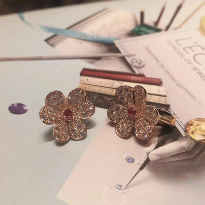 Pomuse FRIVOLE PINK GOLD FLOWER DIAMOND EARRINGS