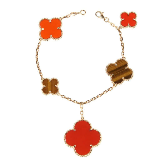 Pomuse CLOVER BRACELET 5 MOTIFS CARNELIAN TIGER EYE