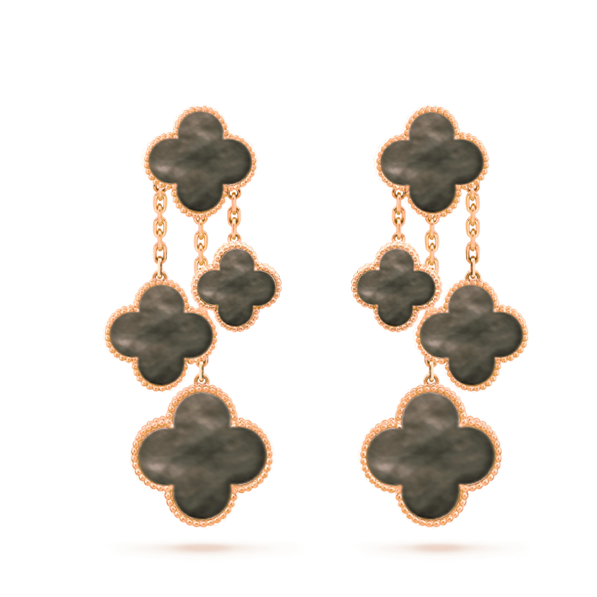 Pomuse CLOVER EARRINGS DARK MOP 4 MOTIFS ROSE GOLD
