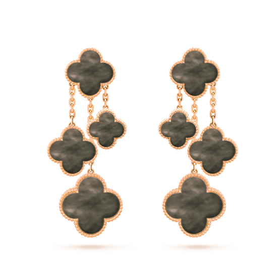 Pomuse CLOVER EARRINGS DARK MOP 4 MOTIFS ROSE GOLD