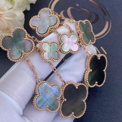 Pomuse CLOVER EARRINGS DARK MOP 4 MOTIFS ROSE GOLD