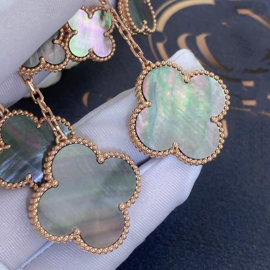 Pomuse CLOVER EARRINGS DARK MOP 4 MOTIFS ROSE GOLD