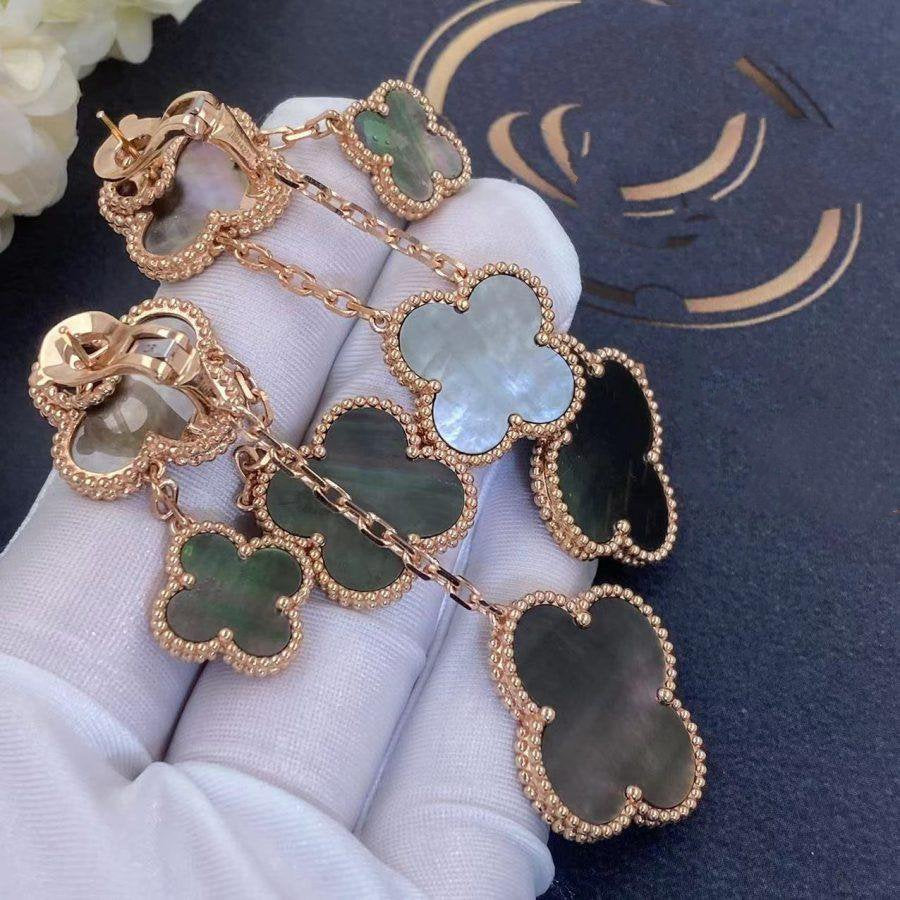 Pomuse CLOVER EARRINGS DARK MOP 4 MOTIFS ROSE GOLD