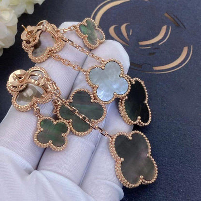 Pomuse CLOVER EARRINGS DARK MOP 4 MOTIFS ROSE GOLD