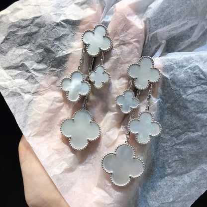 Pomuse CLOVER EARRINGS WHITE MOP 4 MOTIFS SILVER