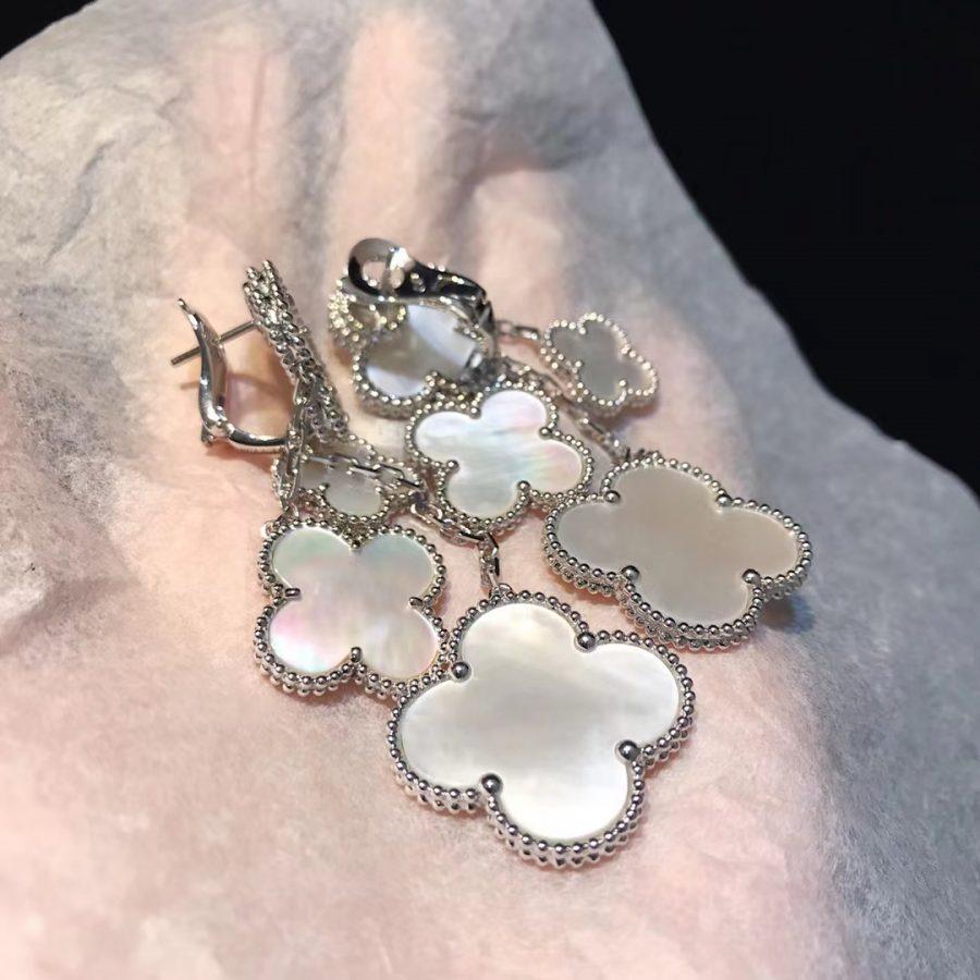 Pomuse CLOVER EARRINGS WHITE MOP 4 MOTIFS SILVER