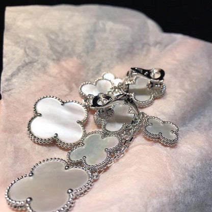 Pomuse CLOVER EARRINGS WHITE MOP 4 MOTIFS SILVER