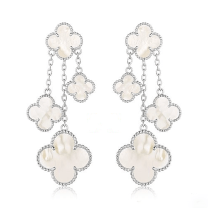 Pomuse CLOVER EARRINGS WHITE MOP 4 MOTIFS SILVER