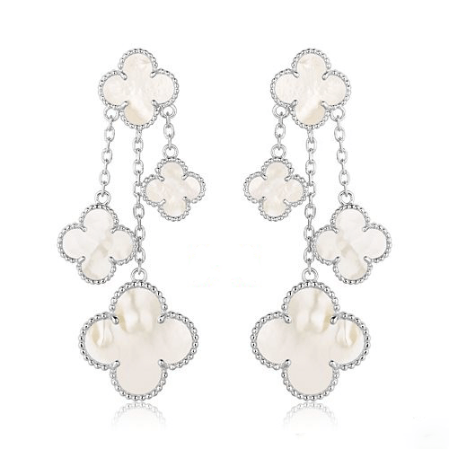 Pomuse CLOVER EARRINGS WHITE MOP 4 MOTIFS SILVER