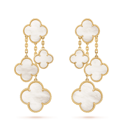 Pomuse CLOVER EARRINGS WHITE MOP 4 MOTIFS GOLD