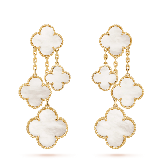 Pomuse CLOVER EARRINGS WHITE MOP 4 MOTIFS GOLD
