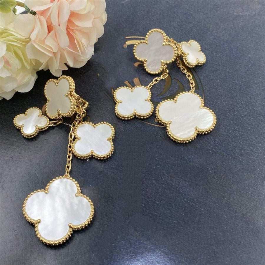 Pomuse CLOVER EARRINGS WHITE MOP 4 MOTIFS GOLD