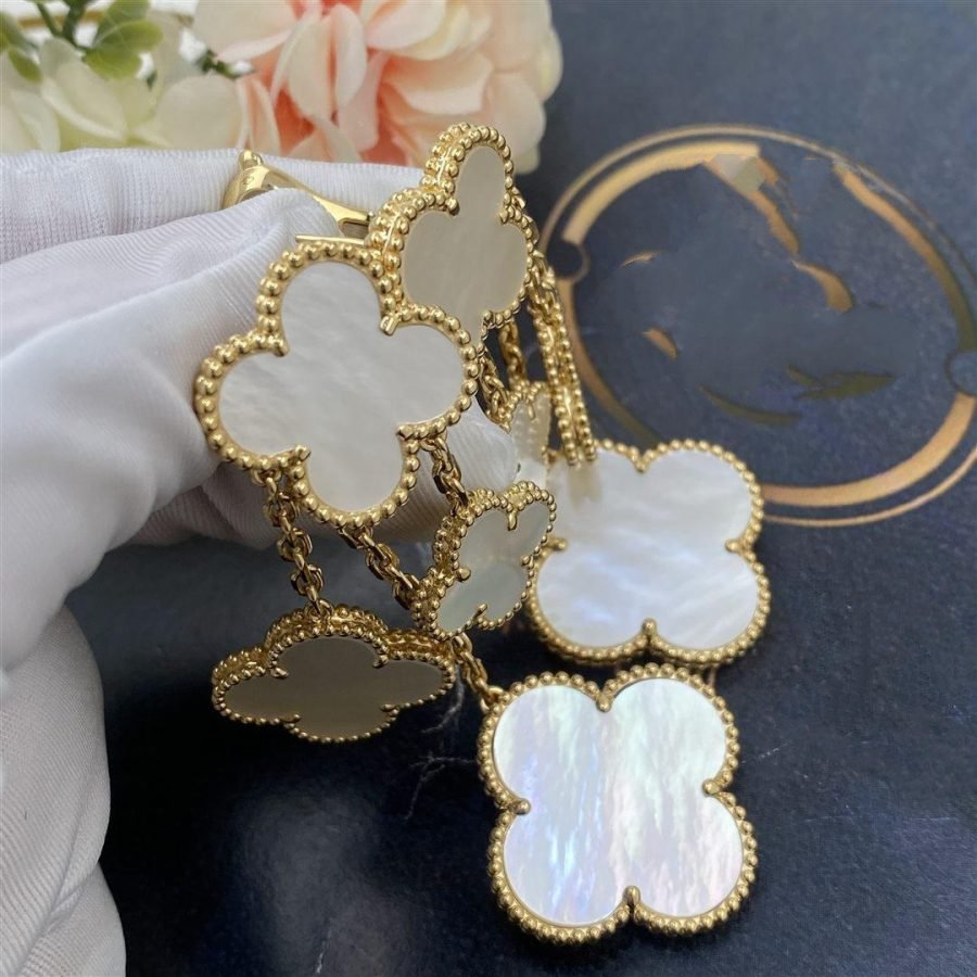 Pomuse CLOVER EARRINGS WHITE MOP 4 MOTIFS GOLD