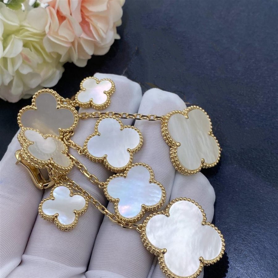 Pomuse CLOVER EARRINGS WHITE MOP 4 MOTIFS GOLD