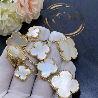 Pomuse CLOVER EARRINGS WHITE MOP 4 MOTIFS GOLD