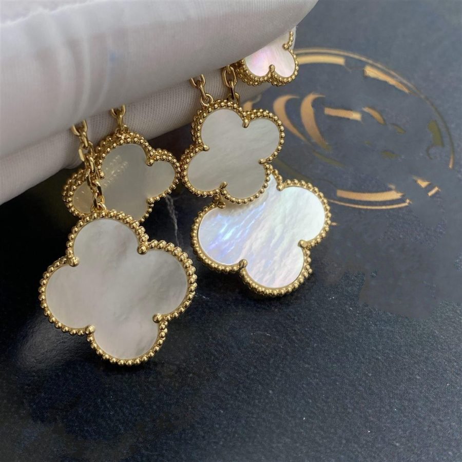 Pomuse CLOVER EARRINGS WHITE MOP 4 MOTIFS GOLD