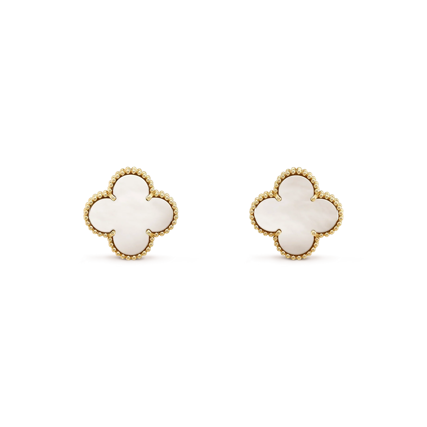 Pomuse CLOVER MEDIUM 1 MOTIFS  WHITE MOP STUD EARRINGS