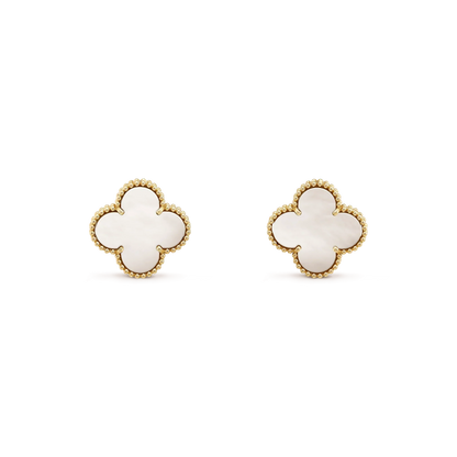 Pomuse CLOVER MEDIUM 1 MOTIFS  WHITE MOP STUD EARRINGS