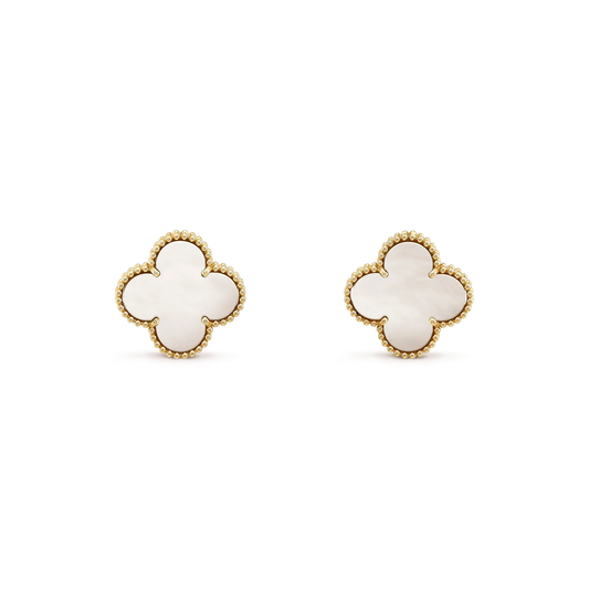 Pomuse CLOVER MEDIUM 1 MOTIFS  WHITE MOP STUD EARRINGS