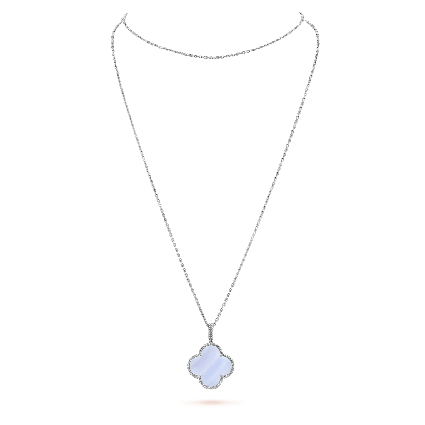 Pomuse CLOVER SILVER CHALCEDONY BIG CLOVER NECKLACE