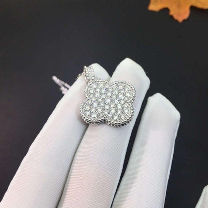 Pomuse CLOVER 25MM SILVER FULL DIAMOND BIG CLOVER NECKLACE