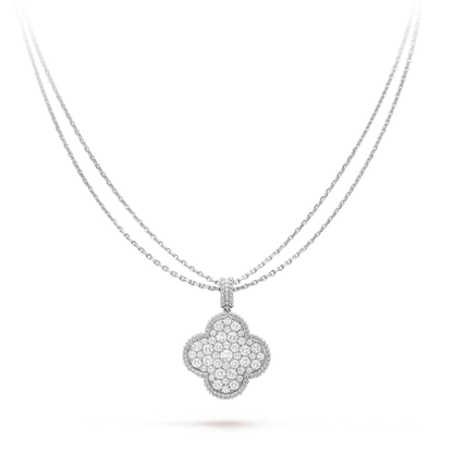 Pomuse CLOVER 25MM SILVER FULL DIAMOND BIG CLOVER NECKLACE