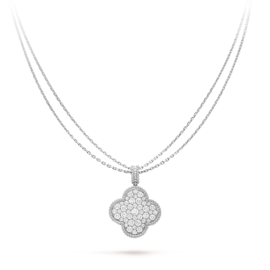 Pomuse CLOVER 25MM SILVER FULL DIAMOND BIG CLOVER NECKLACE
