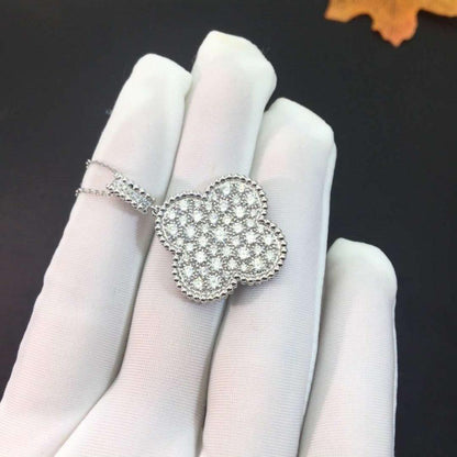 Pomuse CLOVER 25MM SILVER FULL DIAMOND BIG CLOVER NECKLACE