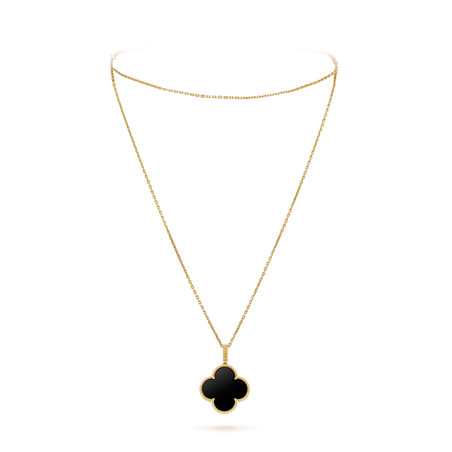 Pomuse CLOVER 25MM GOLD ONYX BIG CLOVER NECKLACE