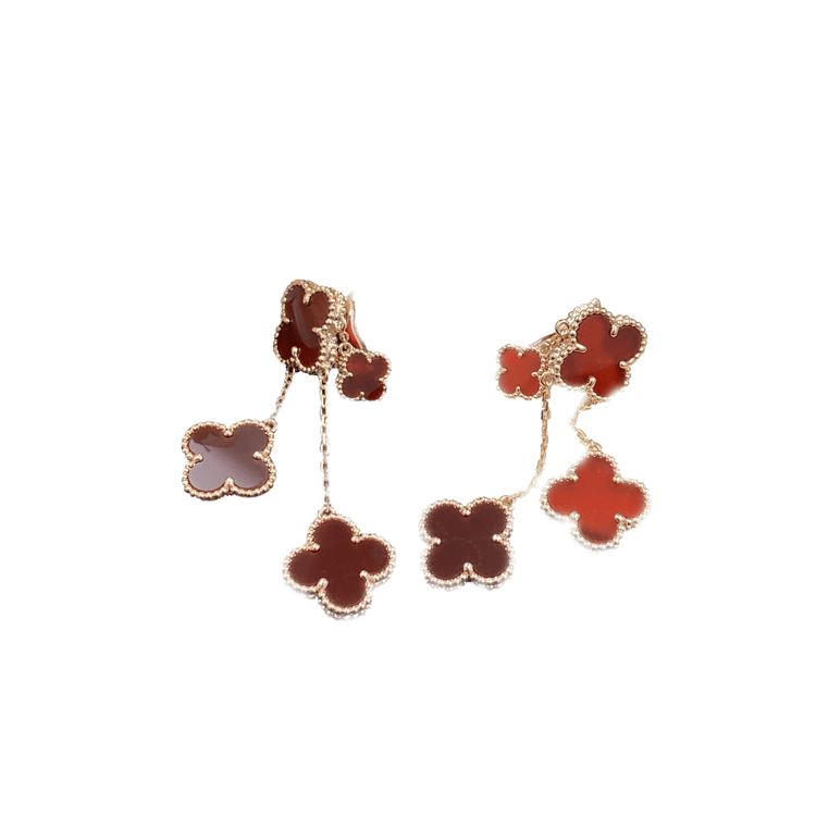Pomuse CLOVER EARRINGS CARNELIAN 4 MOTIFS PINK GOLD