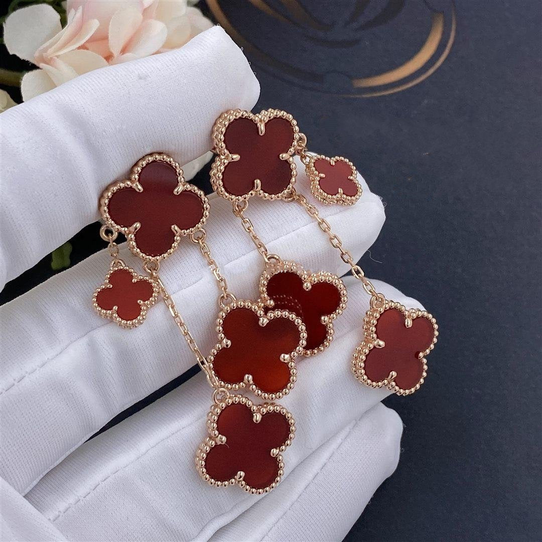 Pomuse CLOVER EARRINGS CARNELIAN 4 MOTIFS PINK GOLD