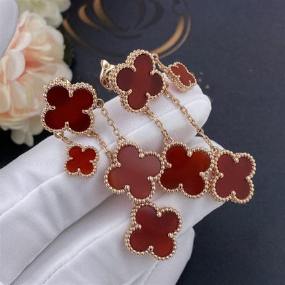 Pomuse CLOVER EARRINGS CARNELIAN 4 MOTIFS PINK GOLD