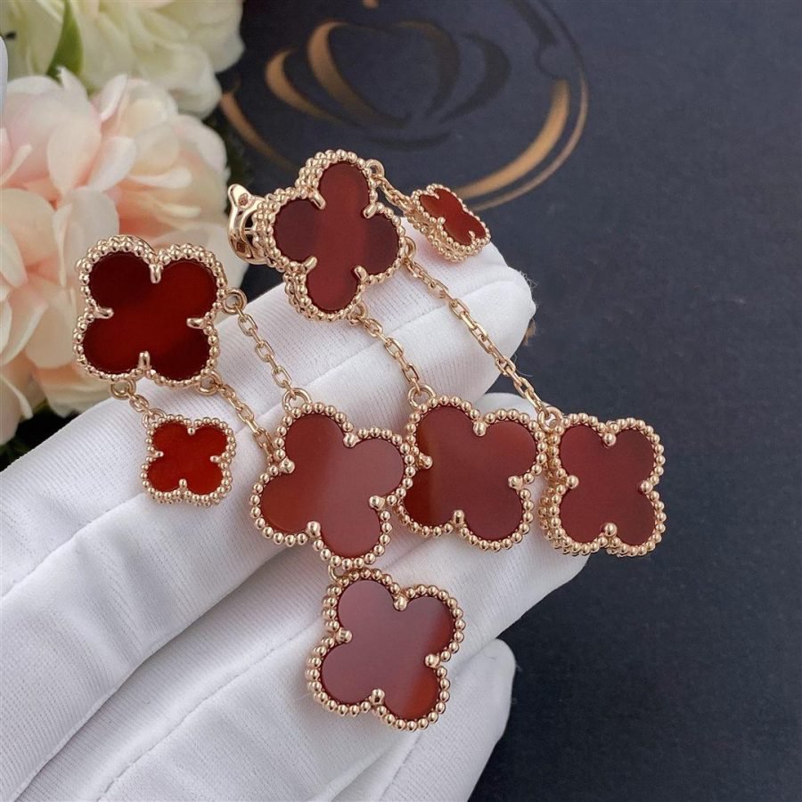 Pomuse CLOVER EARRINGS CARNELIAN 4 MOTIFS PINK GOLD