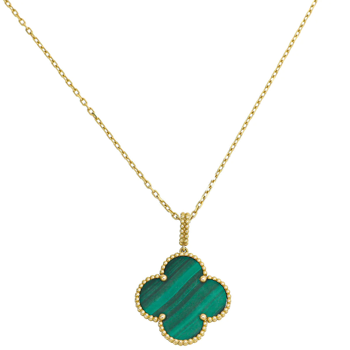 Pomuse KLEEBLATT-HALSKETTE AUS MALACHIT-GOLD, 25 MM