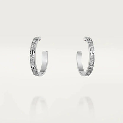 Pomuse LOVE DIAMOND SILVER HOOP EARRINGS