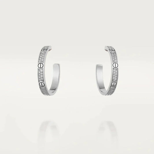 Pomuse LOVE DIAMOND SILVER HOOP EARRINGS