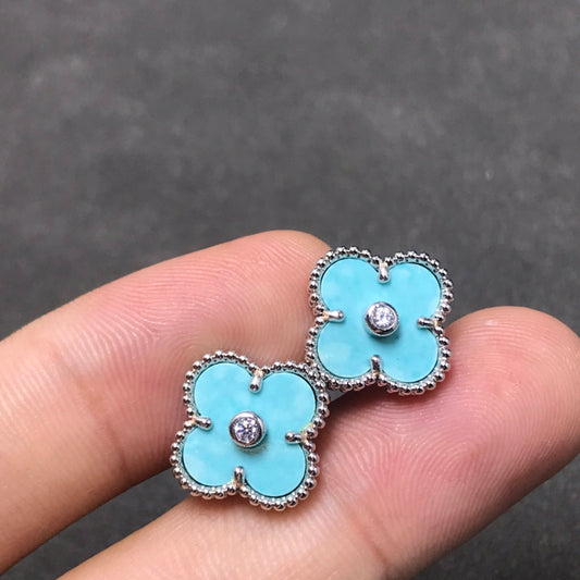 Pomuse CLOVER 1 DIAMOND BLUE SKY SILVER EARRINGS