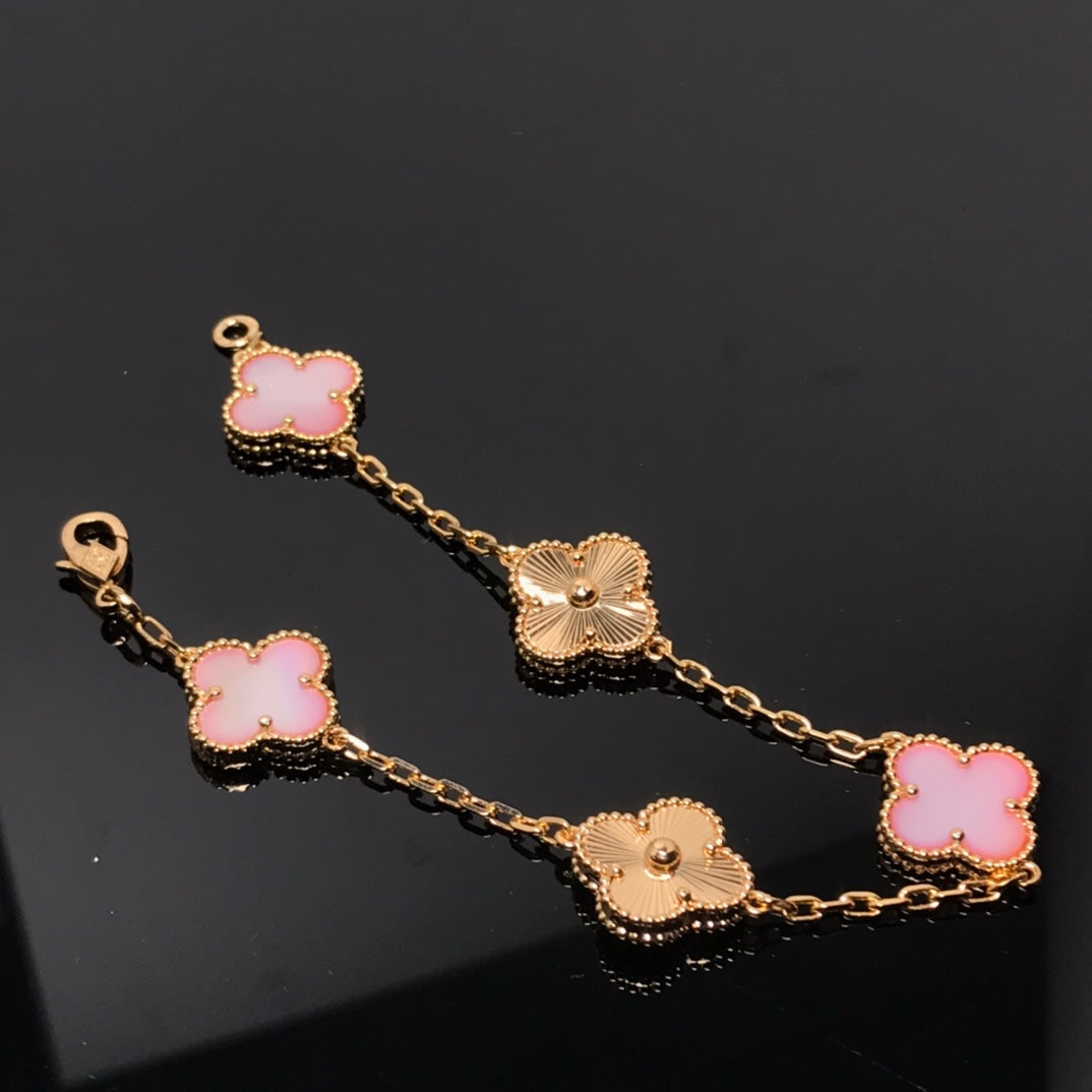 Pomuse CLOVER BRACELET 5 MOTIF PINK AND PINK GOLD