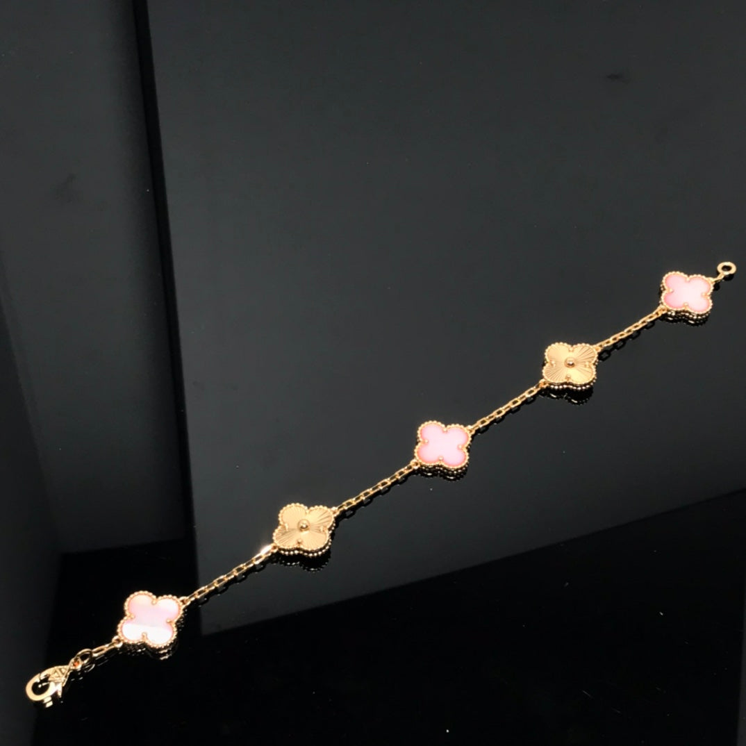 Pomuse CLOVER BRACELET 5 MOTIF PINK AND PINK GOLD